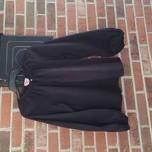 Kate Spade Solid Seersucker Black Long Sleeve Blouse Size M (1294)